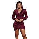 FairyLove Women's Elegant Empire Waist Long Sleeve Wedding Guest Party Cocktail Bodycon Irregular Satin Dresses