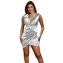 FairyLove Women's Elegant Empire Waist Long Sleeve Wedding Guest Party Cocktail Bodycon Irregular Satin Dresses