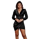 FairyLove Women's Elegant Empire Waist Long Sleeve Wedding Guest Party Cocktail Bodycon Irregular Satin Dresses