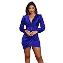 FairyLove Women's Elegant Empire Waist Long Sleeve Wedding Guest Party Cocktail Bodycon Irregular Satin Dresses