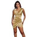 FairyLove Women's Elegant Empire Waist Long Sleeve Wedding Guest Party Cocktail Bodycon Irregular Satin Dresses