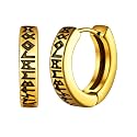 FaithHeart Norse Viking Rune Huggie Hoop Earrings for Men Black/Gold/Silver