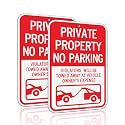 Faittoo Private Property No Parking Sign, Violators Will Be Towed Away at Vehicle Owner's Expense Sign, 2-Pack 18 x 12 Engineer Grade Reflective Aluminum Sign, Weather Resistant, Durable Ink
