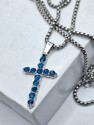 Faizam Collection CROSS AD Blue Pendant for Men and Boys Stylish Biker/Party Wear Silver Stainless Steel Pendant
