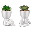 Fake Succulent, Mini Succulents Plants Artificial in White Modern Human Shaped Ceramic Pots Cute Desk Decor Pink Succulent for Office Decor for Women Girls, Desk Plant Cute Bathroom Decor 2PCS