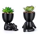 Fake Succulent, Mini Succulents Plants Artificial in Black Modern Human Shaped Ceramic Pots Desk Decor Desk Plant for Office Decor for Women, Cute Fake Plants Bathroom Decor 2PCS