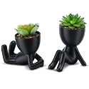 Fake Succulent Plants Artificial in Black Human Shaped Ceramic Pots