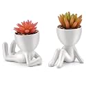 Fake Succulent, Mini Succulents Plants Artificial in White Modern Human Shaped Ceramic Pots Cute Pink Succulent for Office Decor for Women Girls, Desk Plant Cute Bathroom Decor 2PCS