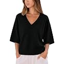 FAlABLE Womens Short Sleeve Sweater Cropped V