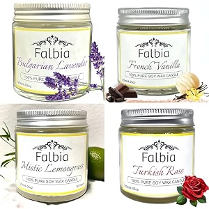 falbia scented wax candles last 30 hrs each 120 gms eachfragrance candles for home decorbest scented candles for gift 4 packrose  limegrass  vanilla  lavender