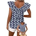 Falechay Womens Bow Tie Back Tops Babydoll Vneck Ruffle Short Sleeve Shirts