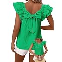 Falechay Womens Bow Tie Back Tops Babydoll Vneck Ruffle Short Sleeve Shirts