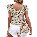 Falechay Womens Bow Tie Back Tops Babydoll Vneck Ruffle Short Sleeve Shirts
