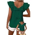Falechay Womens Bow Tie Back Tops Babydoll Vneck Ruffle Short Sleeve Shirts
