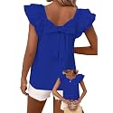 Falechay Womens Bow Tie Back Tops Babydoll Vneck Ruffle Short Sleeve Shirts