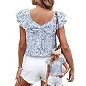 Falechay Womens Bow Tie Back Tops Babydoll Vneck Ruffle Short Sleeve Shirts