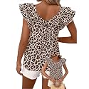 Falechay Womens Bow Tie Back Tops Babydoll Vneck Ruffle Short Sleeve Shirts