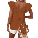 Falechay Womens Bow Tie Back Tops Babydoll Vneck Ruffle Short Sleeve Shirts