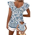 Falechay Womens Bow Tie Back Tops Babydoll Vneck Ruffle Short Sleeve Shirts
