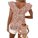 Falechay Womens Bow Tie Back Tops Babydoll Vneck Ruffle Short Sleeve Shirts
