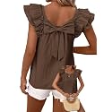 Falechay Womens Bow Tie Back Tops Babydoll Vneck Ruffle Short Sleeve Shirts