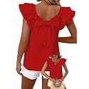 Falechay Womens Bow Tie Back Tops Babydoll Vneck Ruffle Short Sleeve Shirts