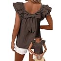 Falechay Womens Bow Tie Back Tops Babydoll Vneck Ruffle Short Sleeve Shirts