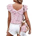 Falechay Womens Bow Tie Back Tops Babydoll Vneck Ruffle Short Sleeve Shirts