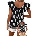 Falechay Womens Bow Tie Back Tops Babydoll Vneck Ruffle Short Sleeve Shirts