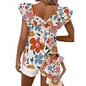 Falechay Womens Bow Tie Back Tops Babydoll Vneck Ruffle Short Sleeve Shirts