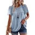Falechay Womens Summer Tops Flowy Boho Shirts Dressy Casual Short Sleeve