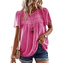 Falechay Womens Summer Tops Flowy Boho Shirts Dressy Casual Short Sleeve