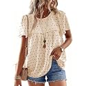 Falechay Womens Summer Tops Flowy Boho Shirts Dressy Casual Short Sleeve