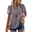 Falechay Womens Summer Tops Flowy Boho Shirts Dressy Casual Short Sleeve