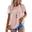 Falechay Womens Summer Tops Flowy Boho Shirts Dressy Casual Short Sleeve