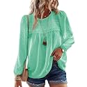 Falechay Womens Tops Flowy Boho Dressy Casual Lace Cute Long Sleeve Shirts