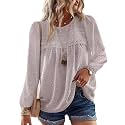 Falechay Womens Tops Flowy Boho Dressy Casual Lace Cute Long Sleeve Shirts
