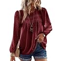 Falechay Womens Tops Flowy Boho Dressy Casual Lace Cute Long Sleeve Shirts