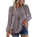 Falechay Womens Tops Flowy Boho Dressy Casual Lace Cute Long Sleeve Shirts
