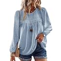 Falechay Womens Tops Flowy Boho Dressy Casual Lace Cute Long Sleeve Shirts