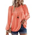 Falechay Womens Tops Flowy Boho Dressy Casual Lace Cute Long Sleeve Shirts