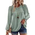 Falechay Womens Tops Flowy Boho Dressy Casual Lace Cute Long Sleeve Shirts