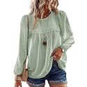 Falechay Womens Tops Flowy Boho Dressy Casual Lace Cute Long Sleeve Shirts