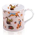 Fall Animal Coffee Mug, 12oz Ceramic Autumn Mug with Woodland Fox, Squirrel &amp; Hedgehog in Scarves &amp; Leaves, Cozy Fall Gift for Nature Lovers, Designed in England by Harvest Green Studio