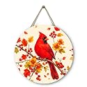Fall Cardinal Signs for Front Door Autumn Bird Door Hanger Maple Leaves Floral Wreath Hanging Door Sign for Outdoor Wall Porch Decoration