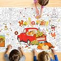 Fall Coloring Tablecloth for Kids, Jumbo 30x72 Inch Poster with Autumn Leaves, Pumpkins, Maple Leaf, Harvest Scenes, Perfect for Party Games, Classroom Activities, Celebration Supplies