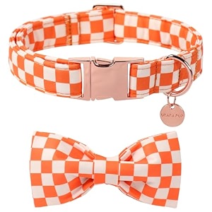 fall dog collar with bow tie orange plaid bowtie dog collar autumn bowtie collars for puppy boy girl dogs comfortable cotton dogs collars with metal buckle
