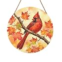 Fall Door Sign Outdoor Decorations Autumn Cardinal Door Hanger for Front Door Bird Maple Leaf Porch Sign Farmhouse Outside Wall Decor