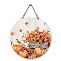 Fall Door Sign Wooden Autumn Pumpkins Door Hanger Maple Leaf Sunflowers Bird Sign for Outdoor Porch Wall Fall Harvest Hanging Decorations