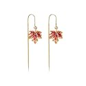 Thanksgiving Fall Earrings for Women, Orange Crystal Maple Leaf Dangles